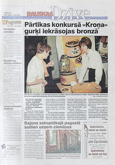 Pārtikas konkursā Kroņa gurķi iekrāsojas bronzā